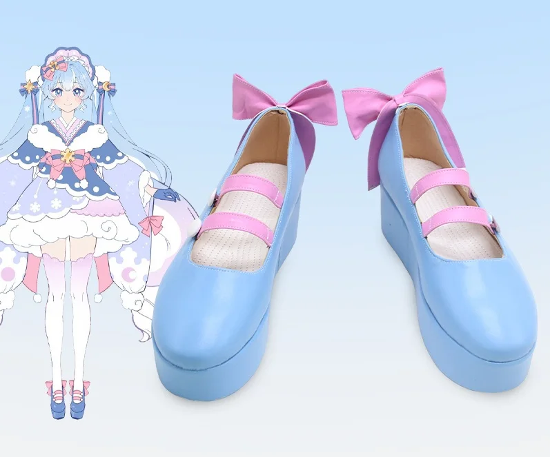 

Miku Cosplay Shoes Cute Blue Thick Sloed Shoes Girl Halloween Carnival Custom Made Shoes Boots