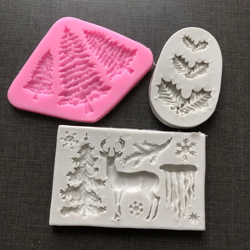 Silicone Resin Molds Christmas Tree Leaves Deer Fondant Mould Cake Decorating Tools Pastry Kitchen Baking Accessories