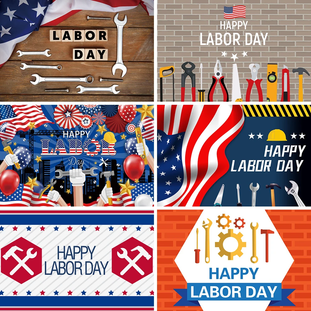 Labor Day Photo Background Worker Wrench Hammer Tool Construction Helmet Happy Labor Day Party Backdrop Decor Banner Photo Props
