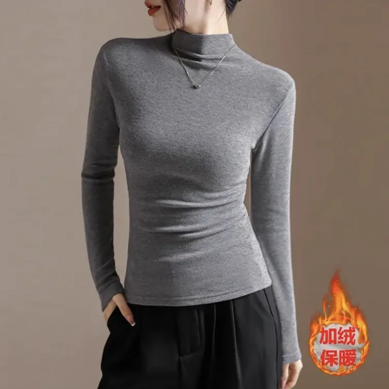 

Women's Half Polo/Turtle Neck Base Layer Top Autumn Winter New Style Slimming Inner Warm Long Sleeve T-Shirt Versatile TT831