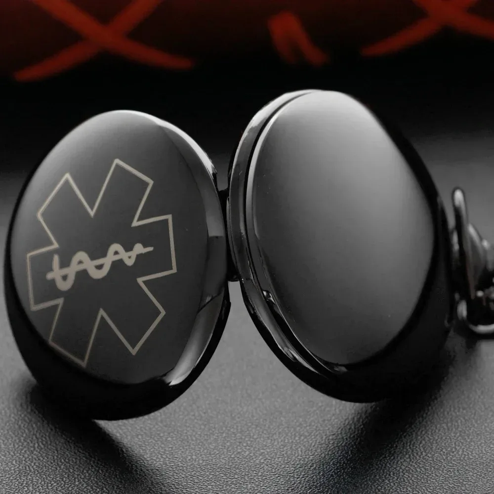 Unique Black Arabic Digital Quartz Pocket Watch Two-Sided Light Scepter Pattern Necklace Pendant Clock Chain Men Women's Gift