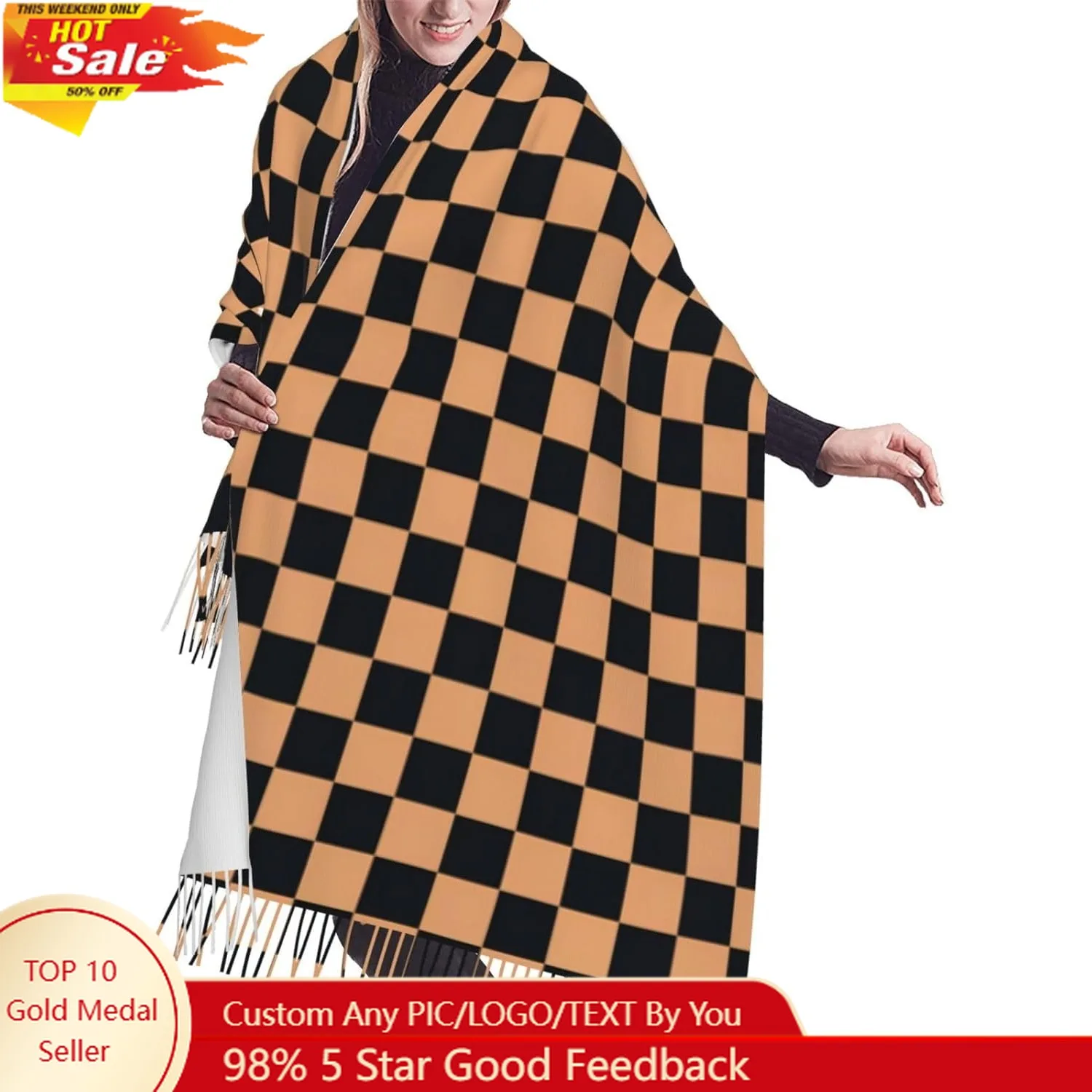 

Green Checke Scarf Long Shawl Wraps Soft Blanket Scarves Fringe Scarf for Women Men Fall Winter