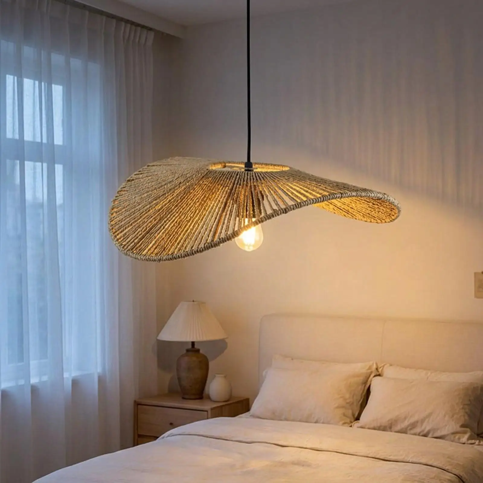Woven Lamp Shade Classic Elegant Replacement Woven Lampshade Boho Pendant Light Shade Chandelier Cover for Living Room Bedside