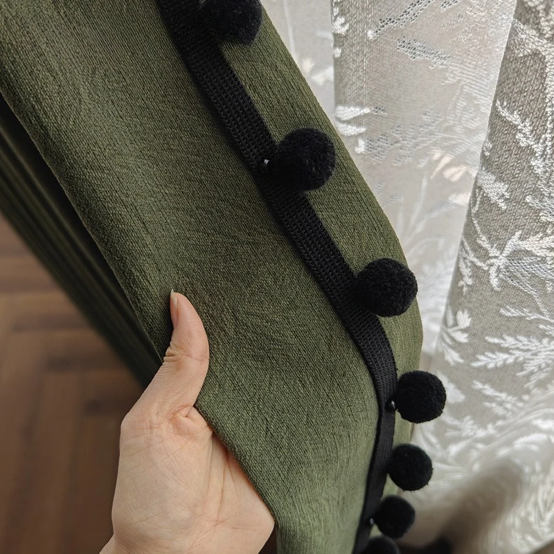 French Retro Dark Green Velvet Curtains for Bedroom Living Room Dining Room Jacquard Blackout Chenille Luxury Curtains Tulle