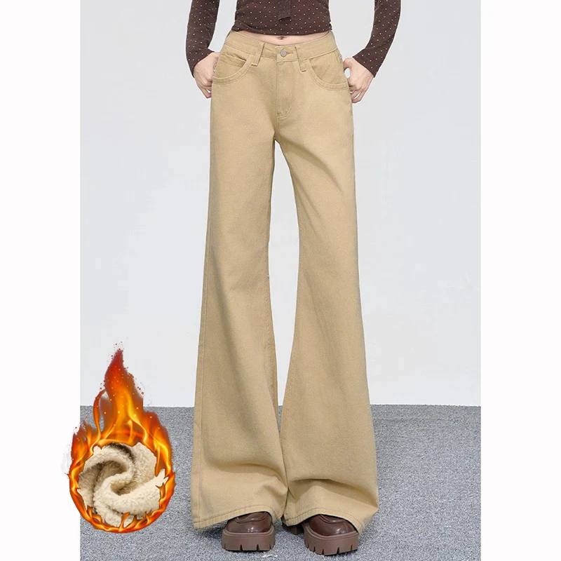 

Зимние женские однотонные плюшевые термоджинсы, женские зимние теплые повседневные джинсовые брюки с высокой талией, женские корейские флисовые тонкие брюки