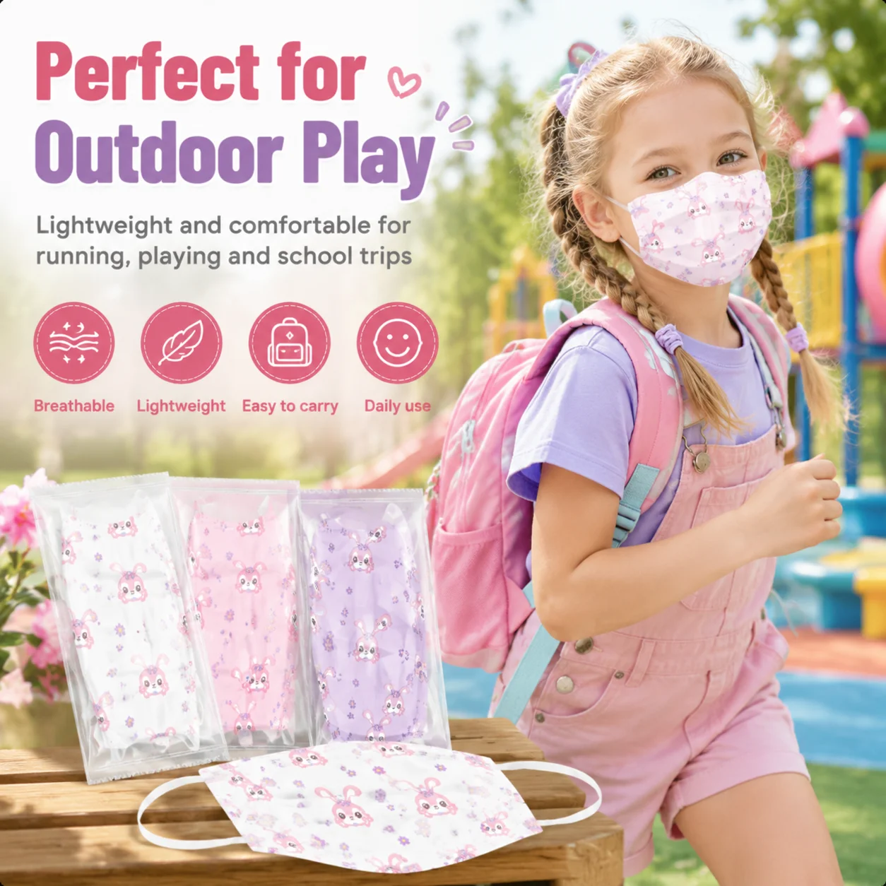 100pcs Cute Cartoon  Children Disposable Face Mask Lightweight Breathable Comfortable Masks For Kids Outdoor School Daily Wear