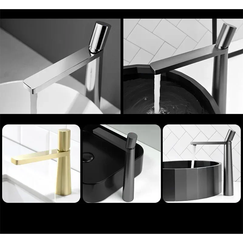 Imagem -04 - Torneiras de Lavatório de Latão Maciço Torneira de Lavatório Torneira de Água Fria e Quente Deck Montado Vanity Sink Torneiras Preto Branco Ouro