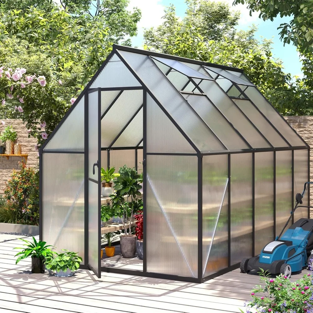 

6x10 FT Greenhouse for Outdoors, Polycarbonate Greenhouse with Roof Vent, Enhanced Aluminum Large Walk-in Green House for Garden