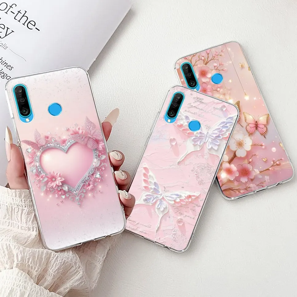 Cover For Huawei P30 Lite P10Lite Back Bumper Huawei P20 Lite Colorful Butterfly Flower Painting Phone Case Transparent Soft TPU