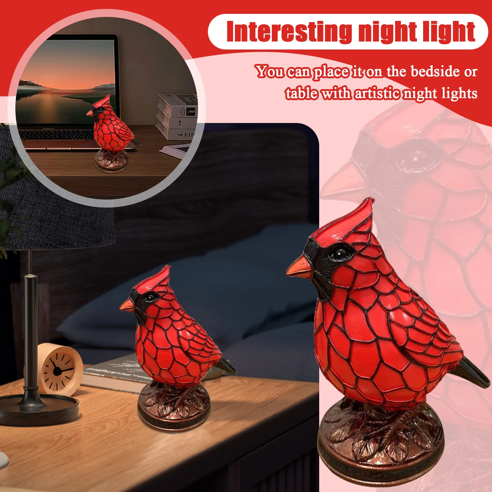 

Creative Red Bird Animal Themed Desk Lamp Decorative Red Bird European Style Night Light Perfect For Study Room Ornaments