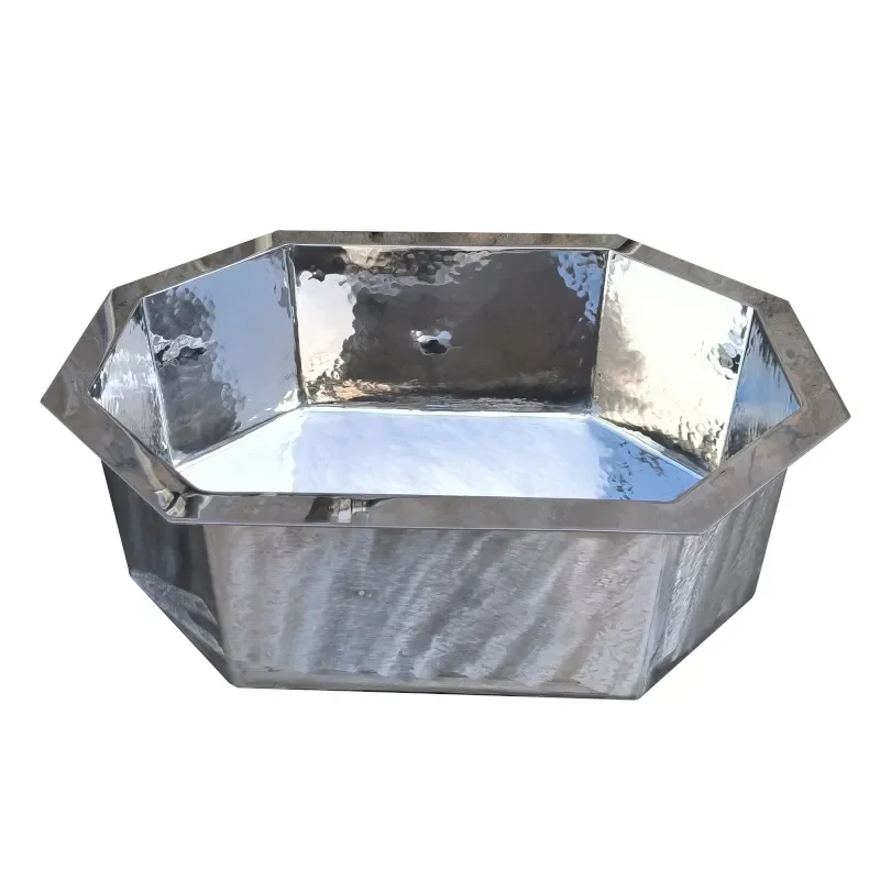 for Handcrafted Modern Style 40cm Octagonal Stainless Steel Wash Basin Embedded Bathroom Sink with Hotel Hand Polished Drain