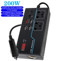 Power Adapter USB/PD/Type-C Chargers Car Inverter Overload Protection 200W DC 12V/24V to AC 110V/220V Converter 8 Ports Sockets