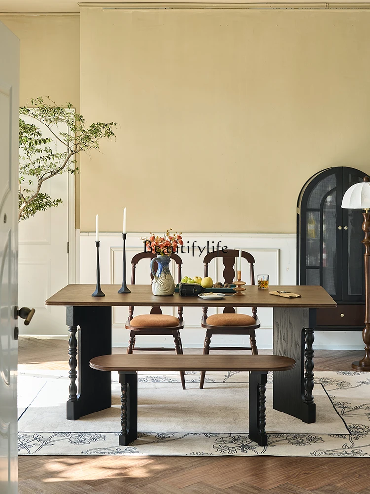 

04French retro solid wood dining table household dining table multi-functional conference desk