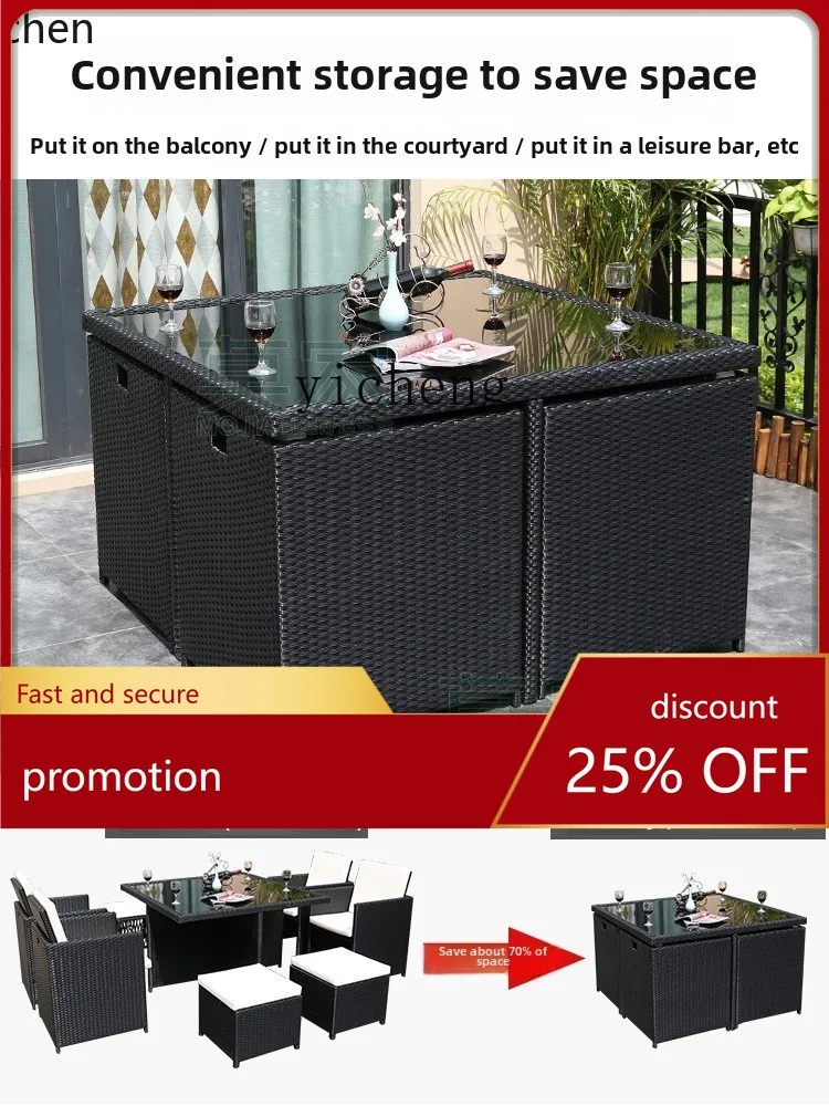 

ZML tables and chairs aluminum alloy rattan leisure balcony, tea table reception to discuss rattan chair courtyard combination