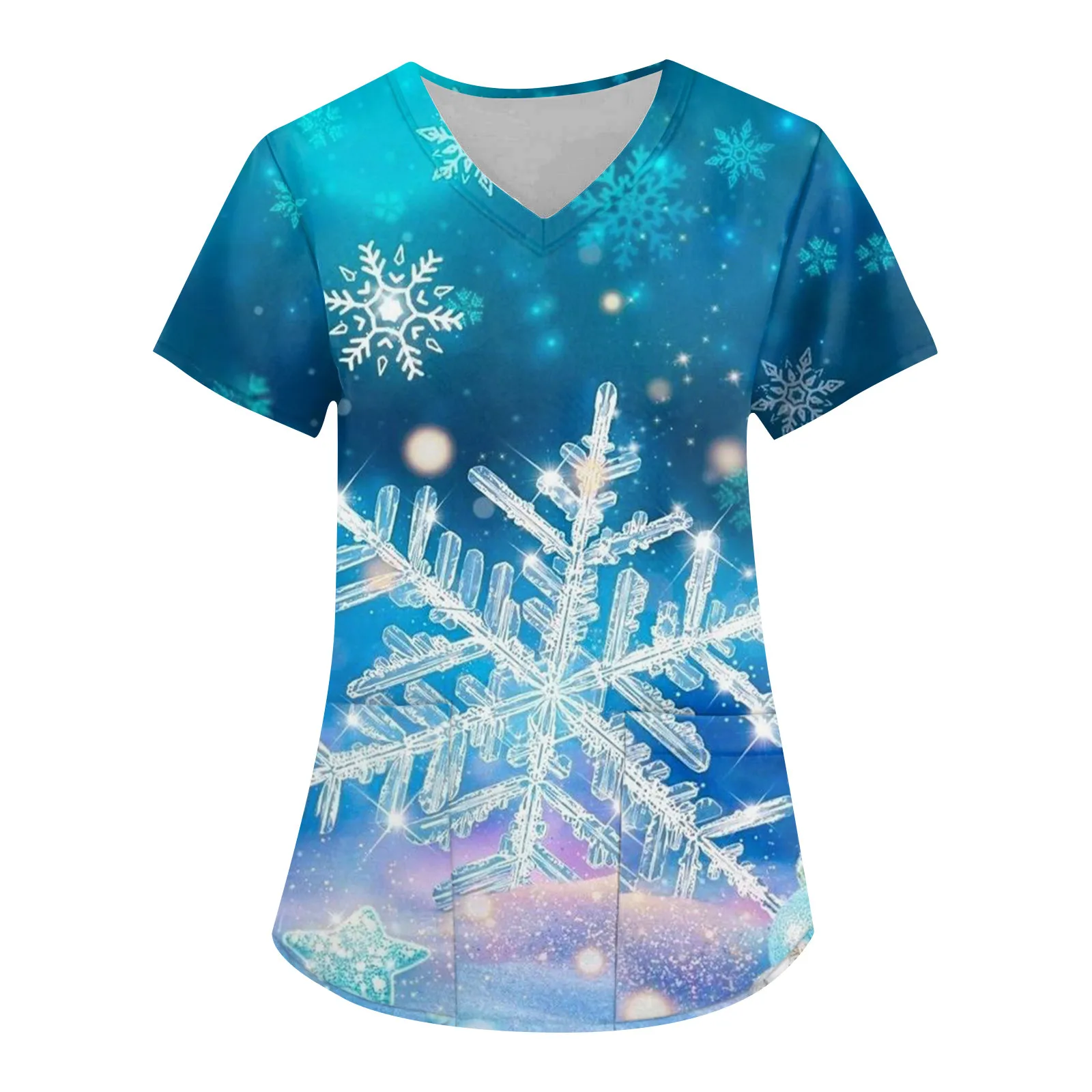 Christmas Nurse Scrubs Tops Women Medical Uniform Santa Claus Print V-Neck Nurse Uniform Hospital Healthcare Spa T-Shirt Blouse