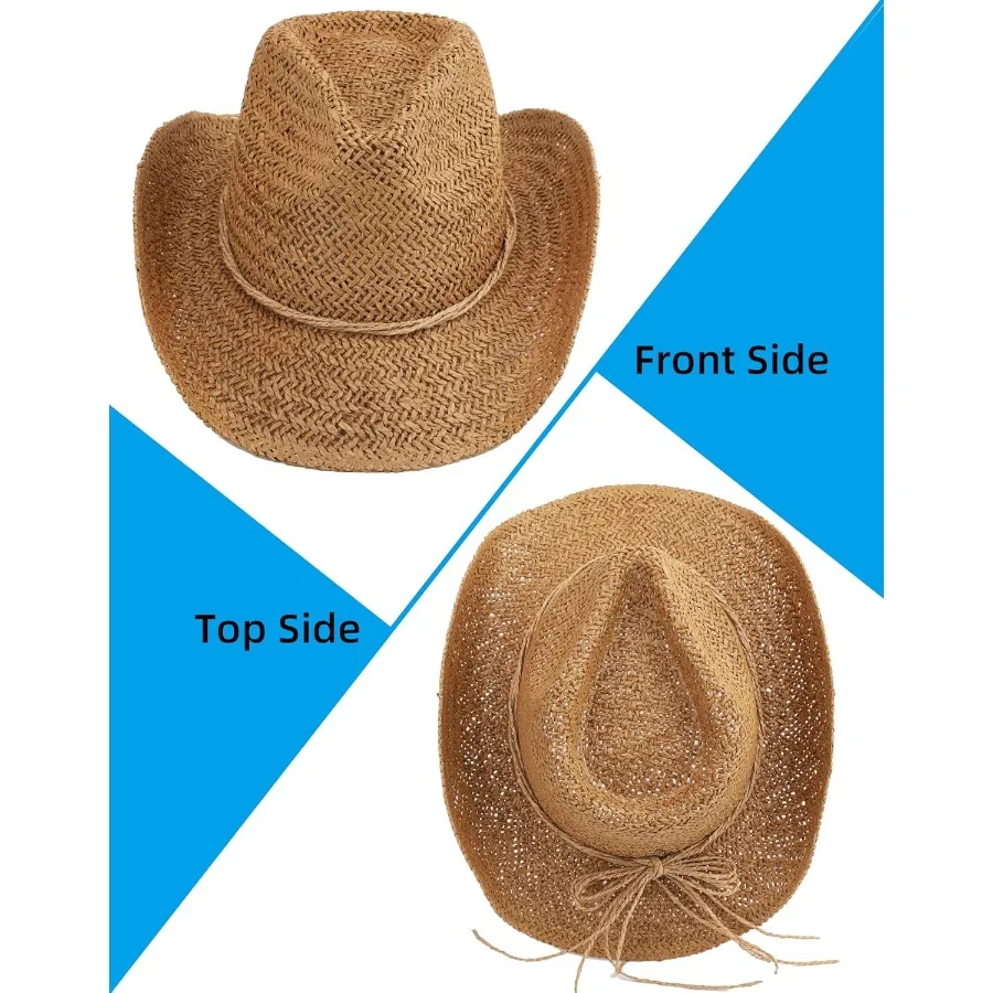 여성용 짧은 챙 밀짚 해변 카우보이 모자, 야외 여름 활동에 이상적, 서부 카우걸 스타일 모자, 자외선 차단 기능