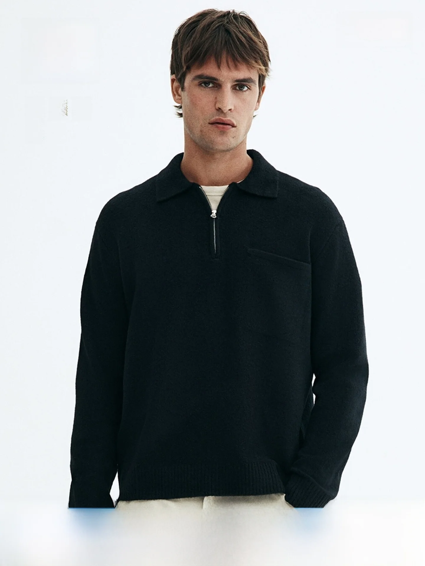 

Модный мужской вязаный свитер на молнии, базовый слой для ношения под одеждой, весна-осень, повседневный, из смесового полиэстера, с длинным рукавом