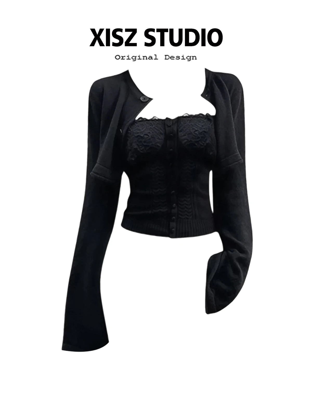 

Women Black Gothic Fake Two Pieces Y2k T-shirt Y2k Tee Top Vintage Shoujo Girl Aesthetic Long Sleeve T-shirts 2000s Emo Clothes