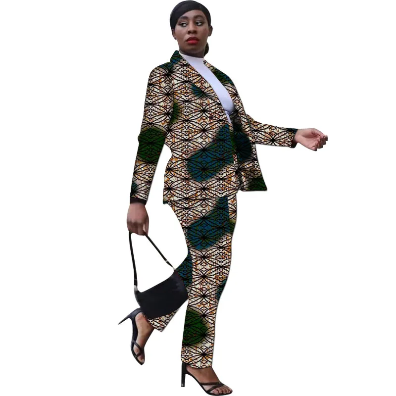 Europeu/Americano Moda Africano Imprimir Terno das Mulheres Blazers Casuais Com Calças Retas Feminino Ankara Partido Roupas