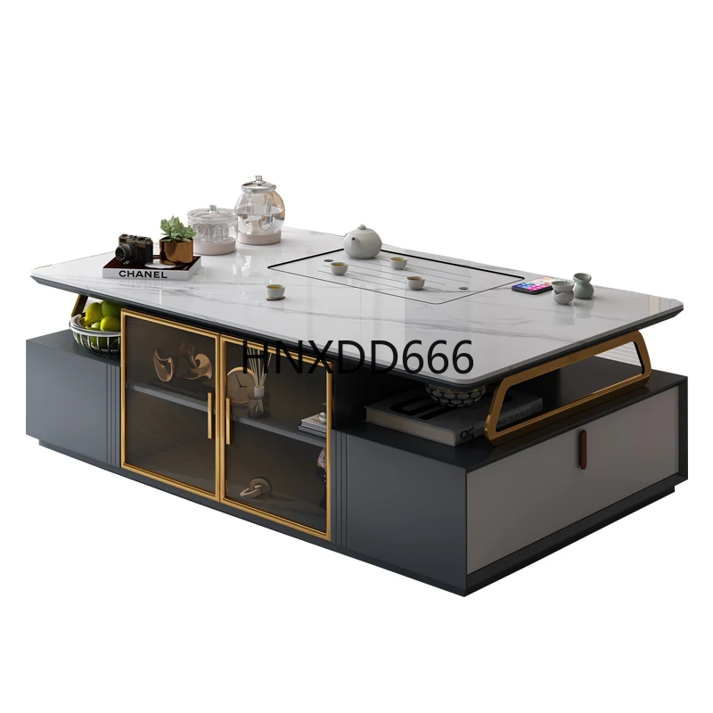 

Modern light luxury simple rock slab coffee table tea table kettle integrated