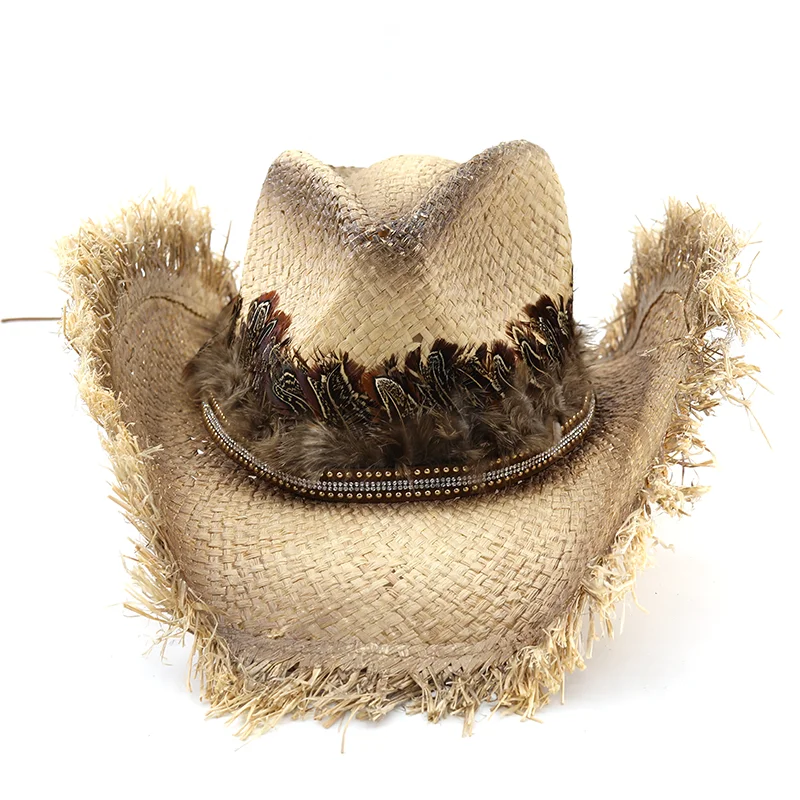 New Handmade Big Brim jazz Hat Oversized Tassel Burrs Women Men Straw cowboy Sun Hats Natural Raffia Panama Beach Summer Hat