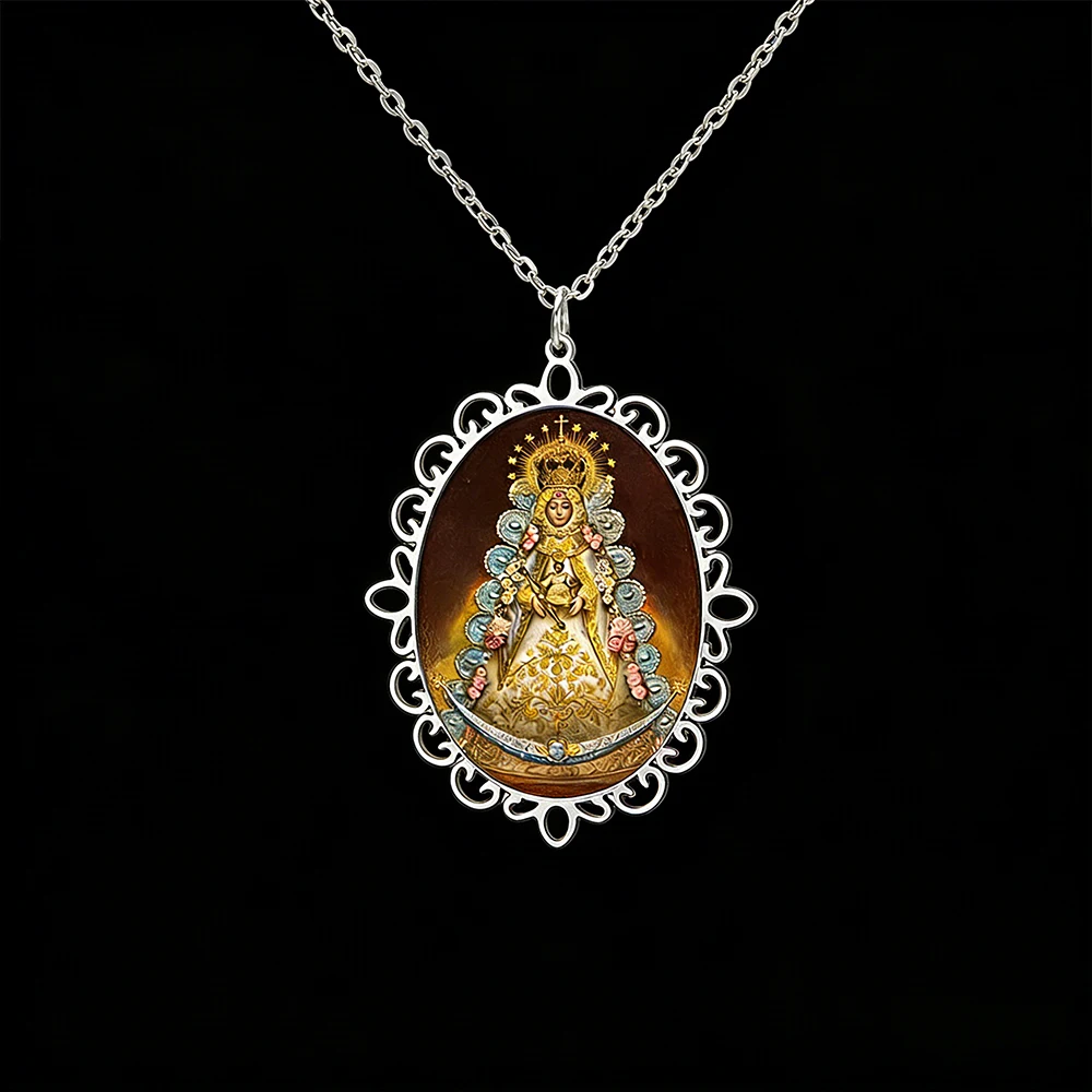 

HIPEE Our Lady of El Rocio Necklace Stainless Steel Virgin Rocio Necklace Jewelry Accessory