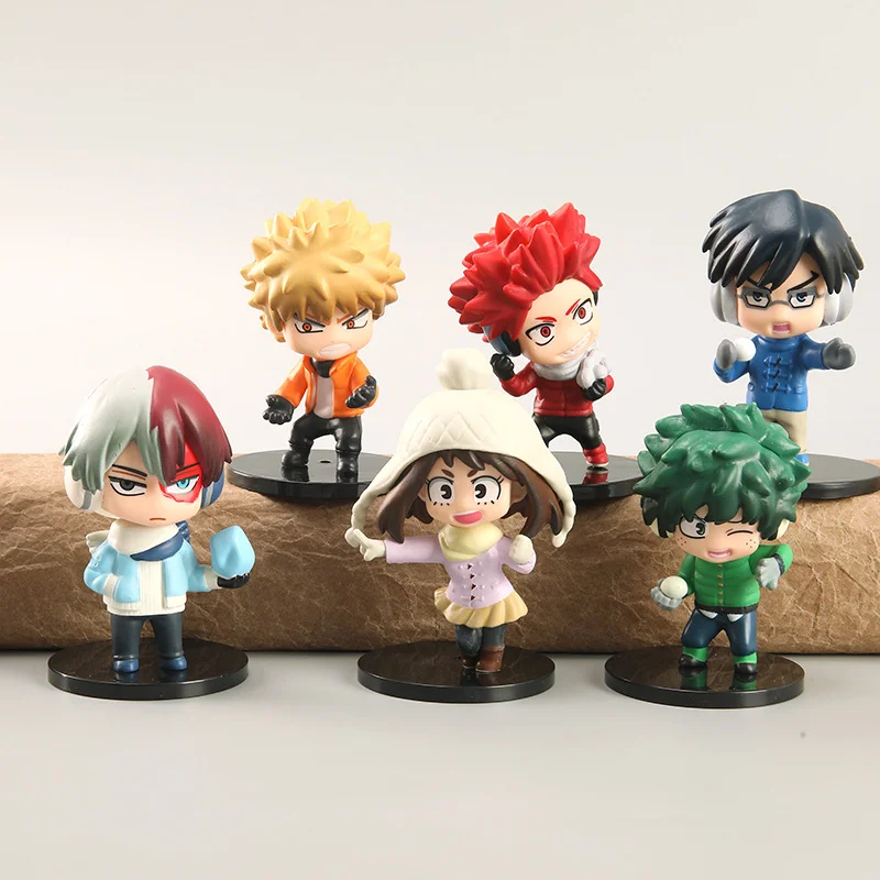 8-10 سم ماي هيرو أكاديميا 6 قطع إصدار لطيف. Midoriya All Might Bakugou Shoto Ochaco PVC Action Figure Boku No Hero Gift Doll Model