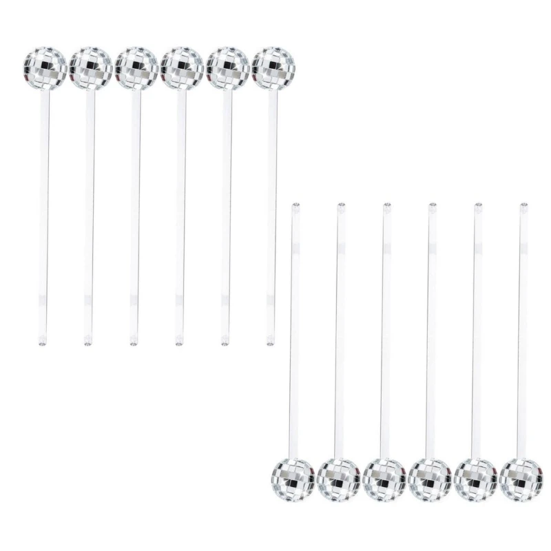 

12pcs Practical Discos Ball Glittered Drink Stirrers Swizzle Coffee Beverage Stirrer for Mixings Cocktails Dropship