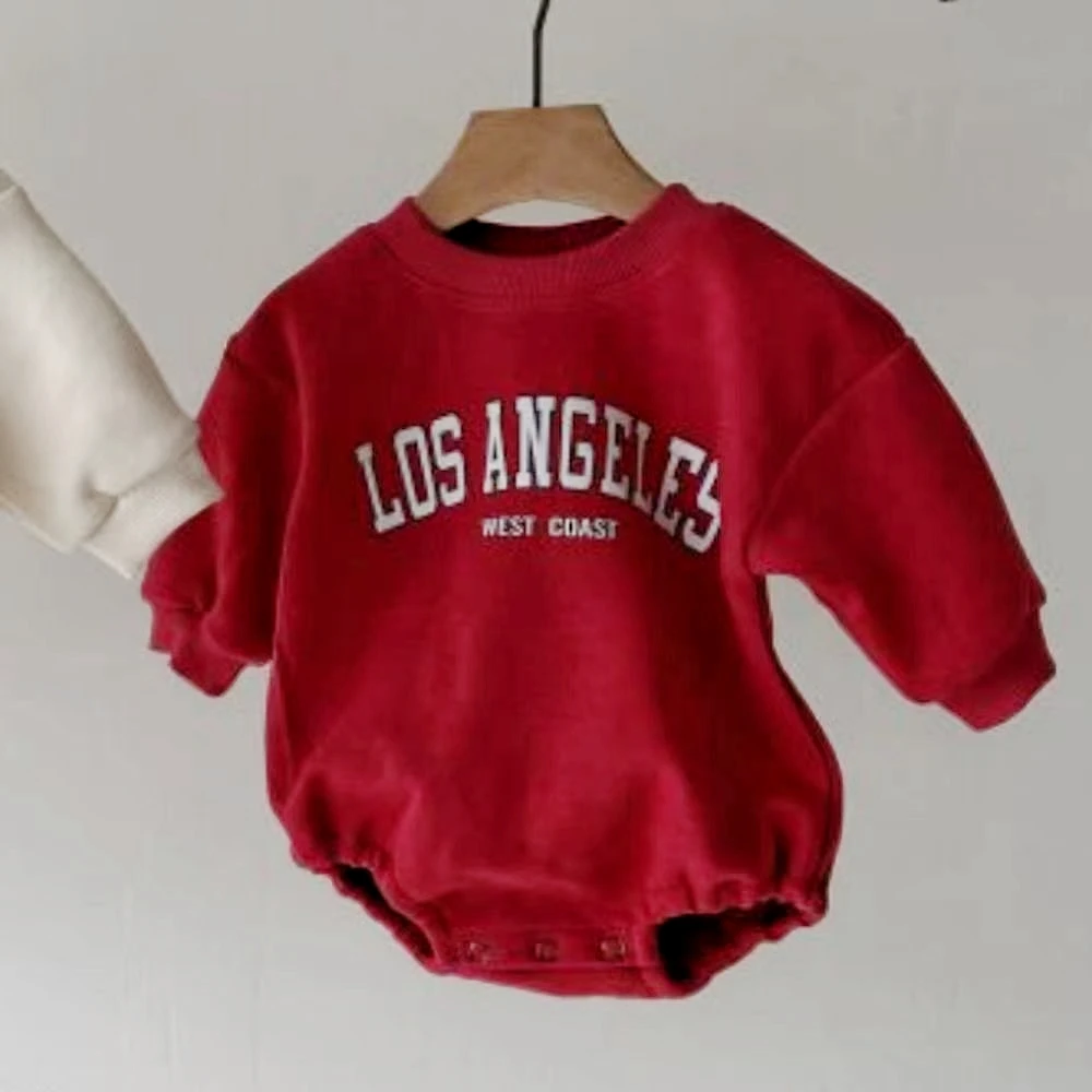 2026 Version Of Autumn And Winter Baby Boys And Girls Letter Cotton Plush Casual Round Neck Loose Jumpsuit Crawling Suit