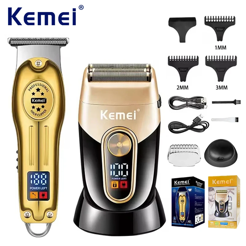 

Kemei KM-678 Gold Rechargeable Hair Clippers KM-TX10 USB Charging Electric Shaver For Men Beard Trimmer Cutting Machine Kit
