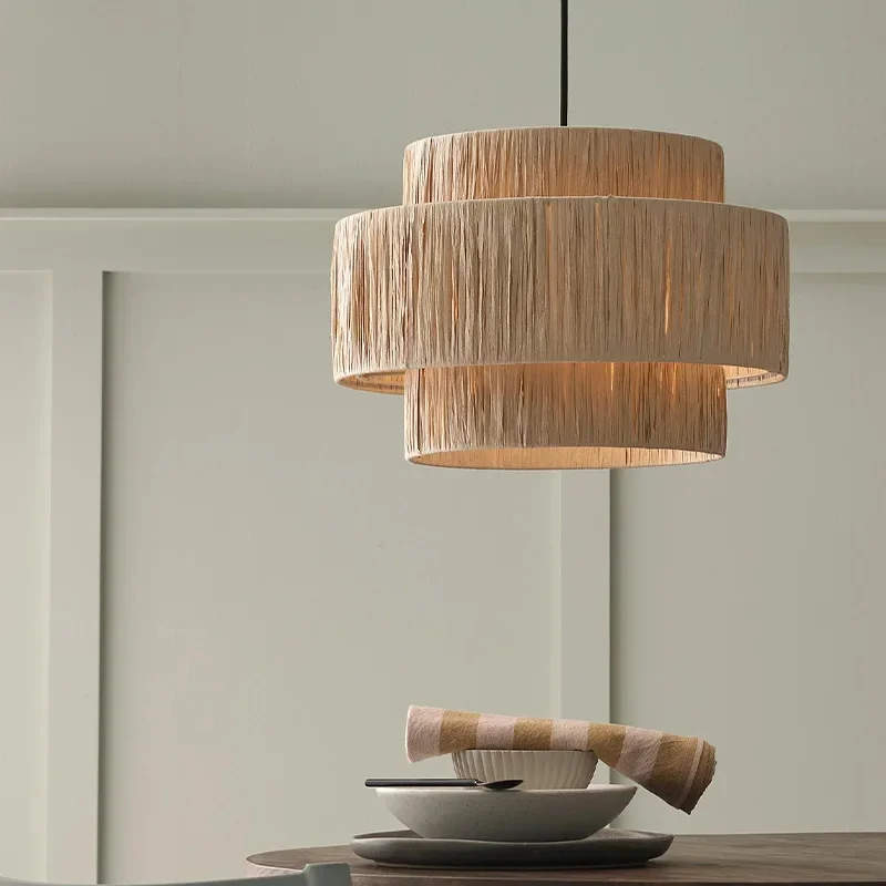 Boho ceiling light Modern straw art rattan lamp living room design ceiling light hand woven lamps restaurant bedroom Lamp