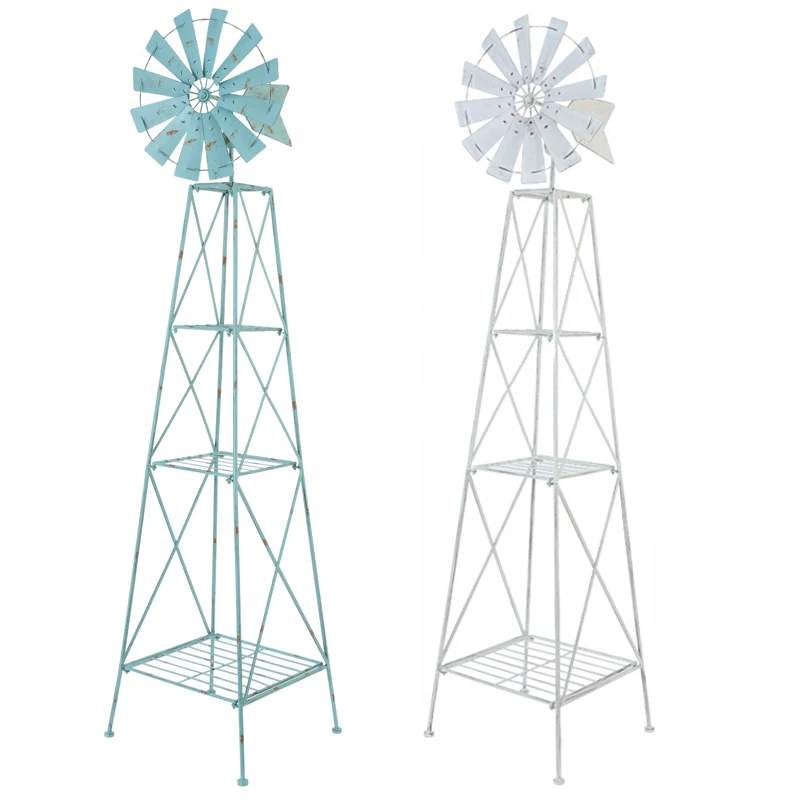 

Iron Big Windmill Outdoor Flower Stand Decoration Indoor Balcony Garden Courtyard Chamfer Multi-Layer Shelf Storage Rack Decor