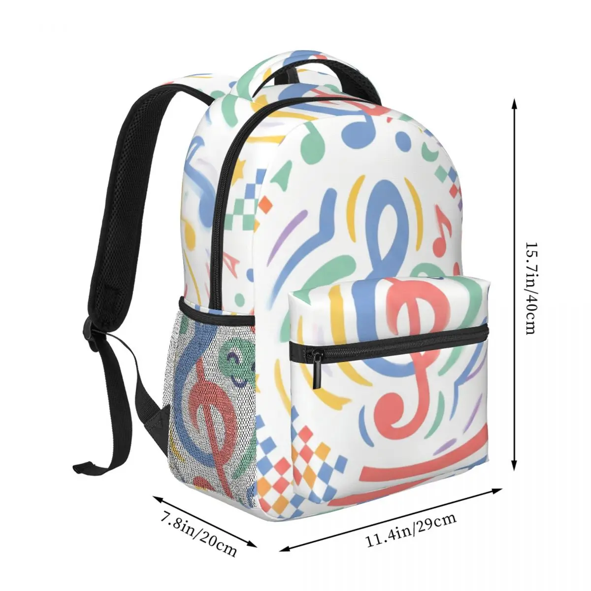 Soft Aesthetic Student Backpack Diagonal Music Note Piano Key Geometry Equalizer Cute Kawaii Black W Sweet Bookbag for Girls Gym