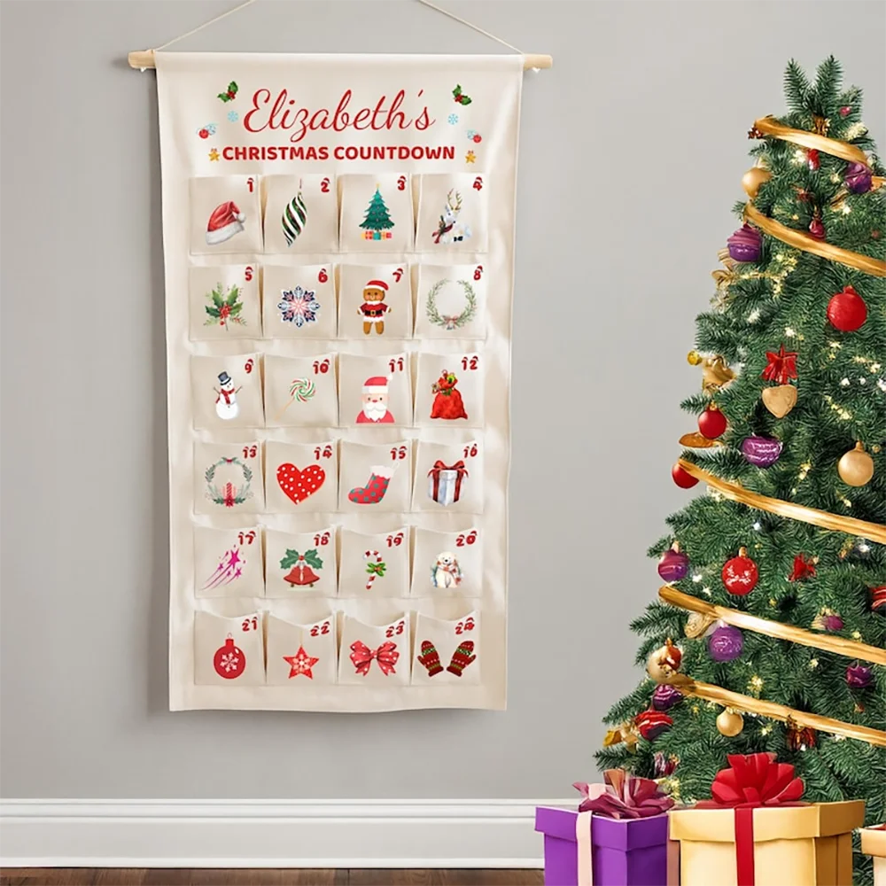 

Personalized Name Fabric Christmas Countdown Advent Calendar Xmas Calendar Home Wall Hanging Decor Gift Fill Your Own Pockets