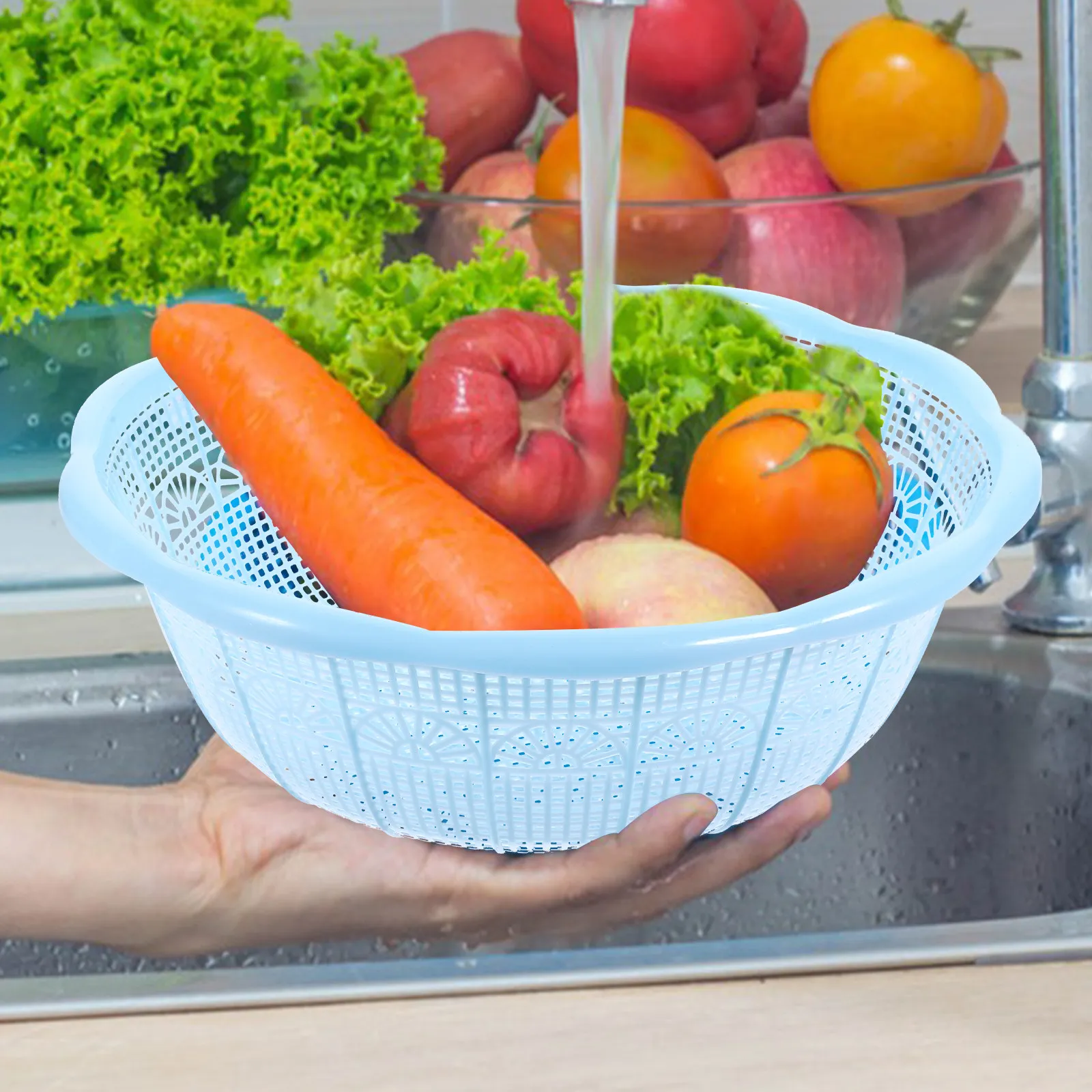 4Pcs Plastic Rice Basket Washing Bowl Set Multifunctional Fruit Vegetable Colander Kitchen Tool for Food Washing