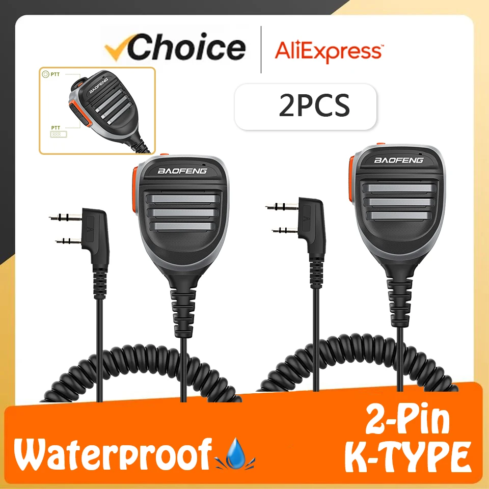 2PCS Microphone Speaker UV-K5 PTT Walkie Talkie Mic Radio Microphones Keenwood 2-Pin Type Handheld Mic For UV-5RH DM-1701 UV-21