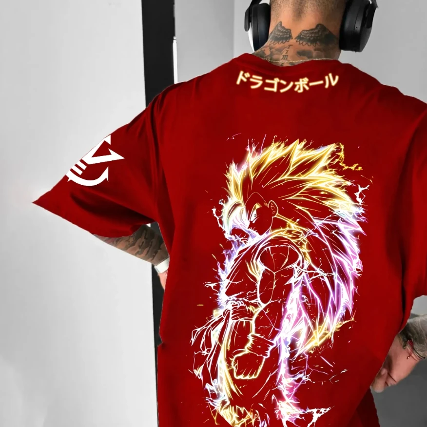 Dragon Ball Japońska Animacja Gadżety Drukowanie Postaci Moda Druga Wymiarowa Letnia Koszulka Męska z Krótkim Rękawem Luźny Top