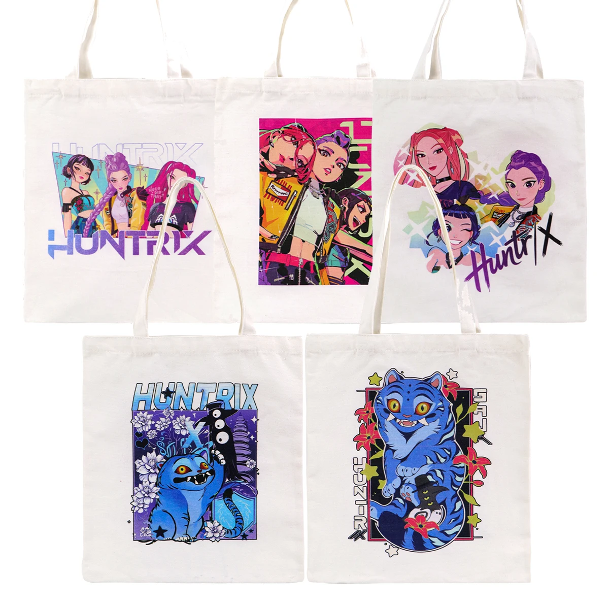 

Girls and Monster Canvas Eco-friendly Shopping Bags Machine Washable Tote Bag White High-capacity Storage Bag Fashion Handbags