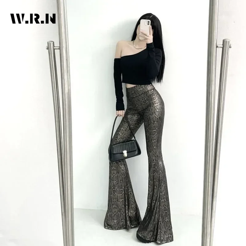 2024 Autumn Women's HOtsweet Sheath High Waist Flared Pants Female Retro Y2K Vintage Slim Fit Sexy Leopard Print Trouser