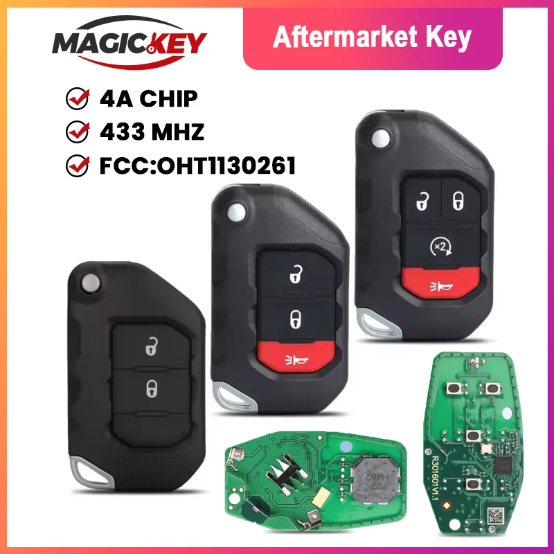 

MAGICKEY PCF7939M 4A 433MHzKeyless Go Smart Remote Key Fob Jeep Wrangler JL Gladiator 2018-2022 FCC ID:OHT1130261 68416-782AA