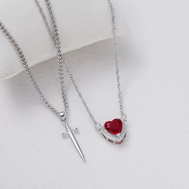 Herz und Schwert Halsketten-Set Rosen-Schmuck Geschenkbox EDELSTAHL Kristall Paar-Halsketten Muttertag Geschenkideen für Frauen – Detail 12