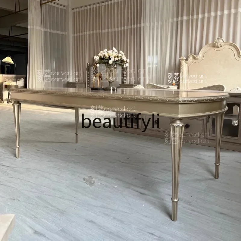 N178 G Tinglan light luxury French solid wood carving flower hand painted rectangular dining table