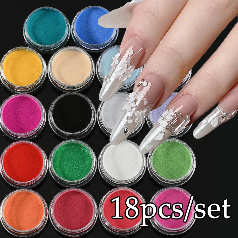 Poudre acrylique 3D pour nail art, 18 couleurs, colorée, pour liquide UV, polymère monomère, design de manucure