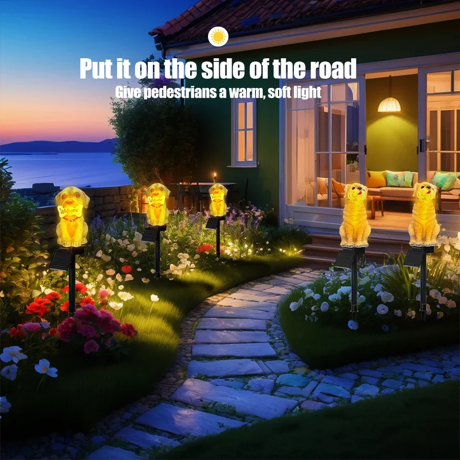 Solar Powered Resin Dog Bird Owl Lawn Lamp Solar Led Light Outdoor Garden Decoration Lamp Waterproof Solar Lights