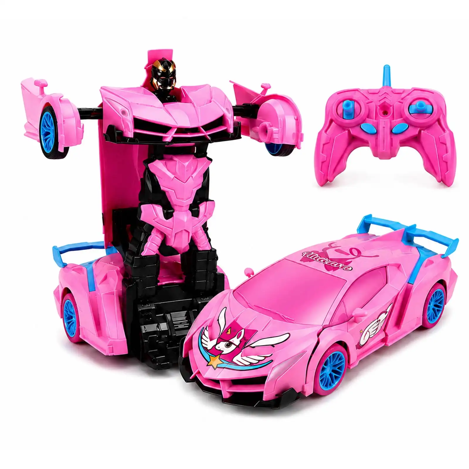 Unicorn RC Transforming Robot Car 2-in-1 Remote Control Vehicle One Button Deformation 360° Rotation LED Lights Toy Girls Gift