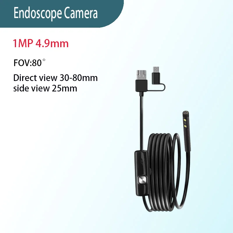 OV9734 4.9mm FOV 80° Dual Lens Endoscope Camera For PC & Android Type-c 6 Led Light IP67 Borescope Industry Inspection Camera