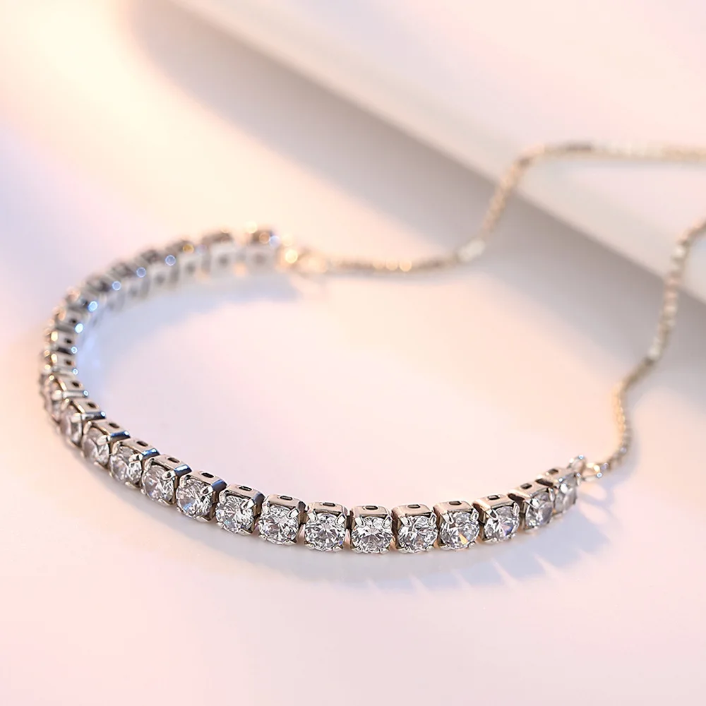 Fine 925 Sterling Silver Bracelet Elegant Zircon Tennis Crystal Chain For Women Fashion Noble Engagement Wedding Glam view 3