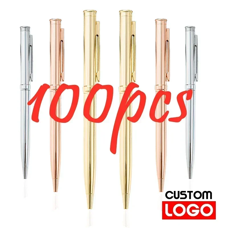 100pcs Metal Advertising Ballpoint Pen Teacher Gift Pen Business Office Signature Pen Custom Logo Student Stationery Wholesale