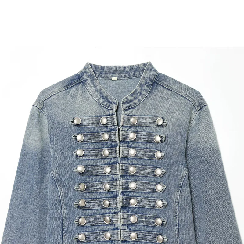 HXAO Women's Denim Jacket Coat Jeans Jacket Cropped White Blue Jean Jacket Woman Button Long Sleeve Casual Streetwear Outwear