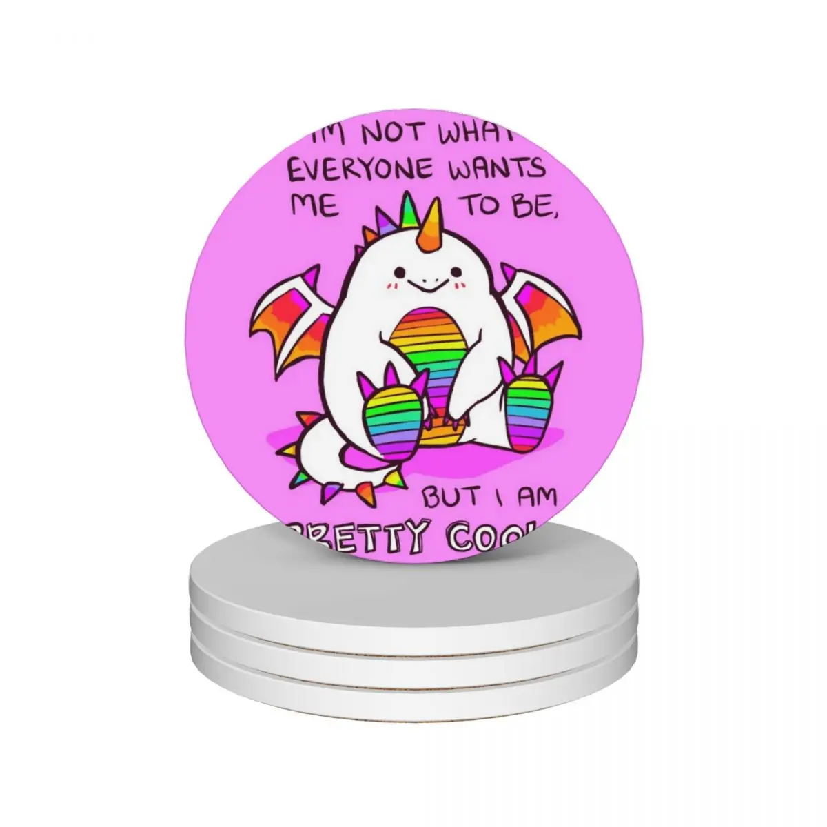 

I AM PRETTY COOL Rainbow Potato Dragon Ceramic Coasters (Set of 4) plate ceramic stand Coasters